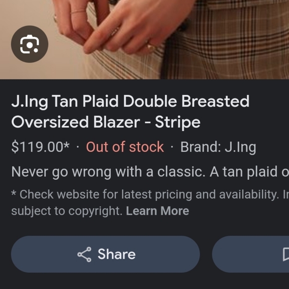 J.Ing Tan Plaid Oversized Blazer Size Large - Picture 5 of 5